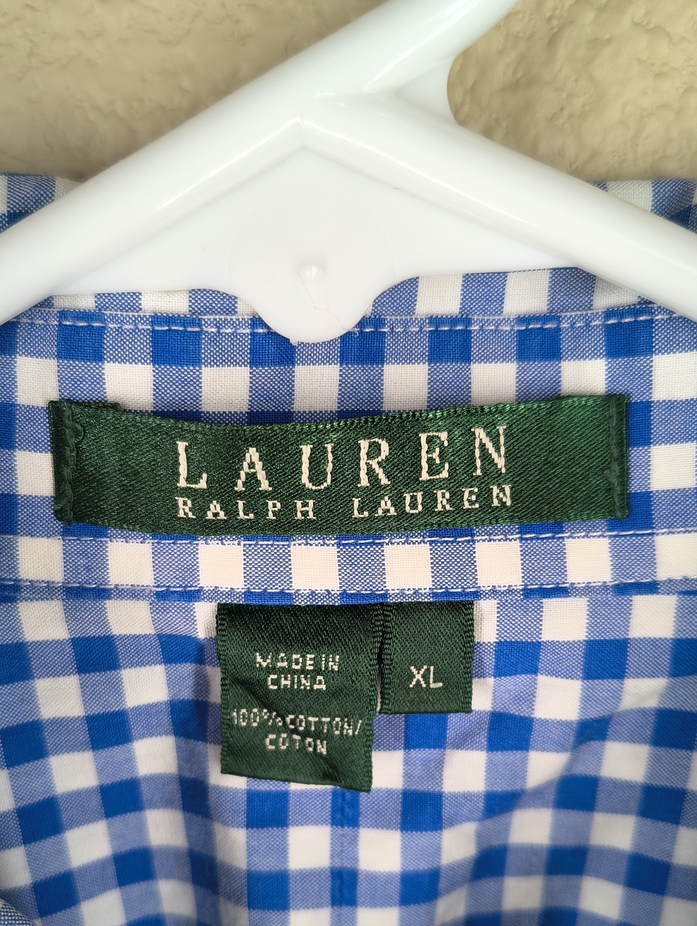 Lauren Ralph Lauren Blue Gingham Button-Down Shirt Cotton XL - Picture 2 of 9